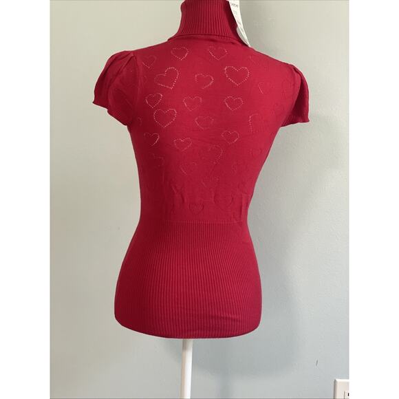 BEBE red ribbed Y2k Vtg Heart turtleneck with bebe Logo Rhinestone Shirt NEW L - Picture 9 of 15